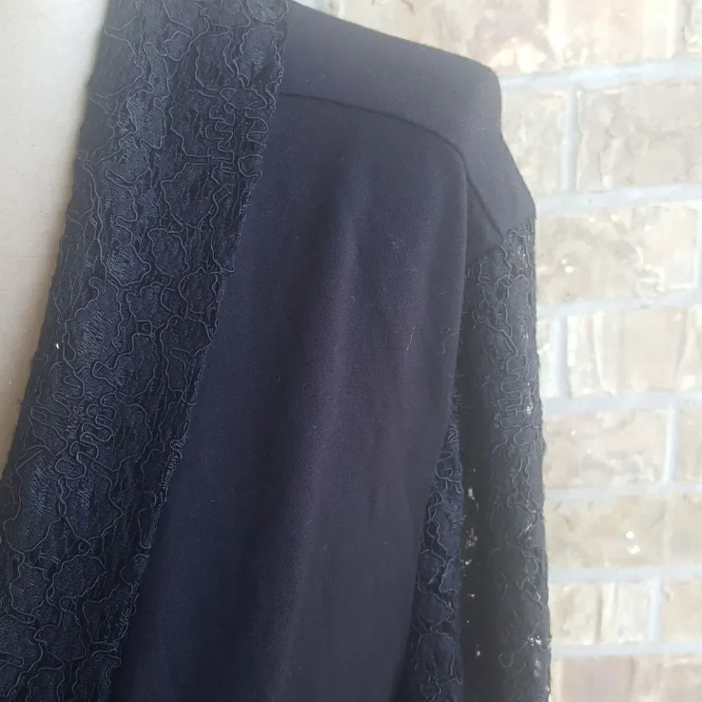 ‎ALFANI Black Lace Open Front Jacket - Size Large
